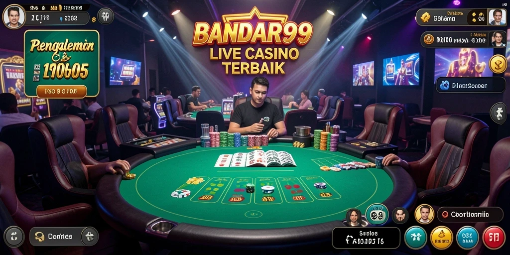 Screenshot BANDAR99 memperlihatkan dealer yang sedang menjalankan permainan Live Casino.