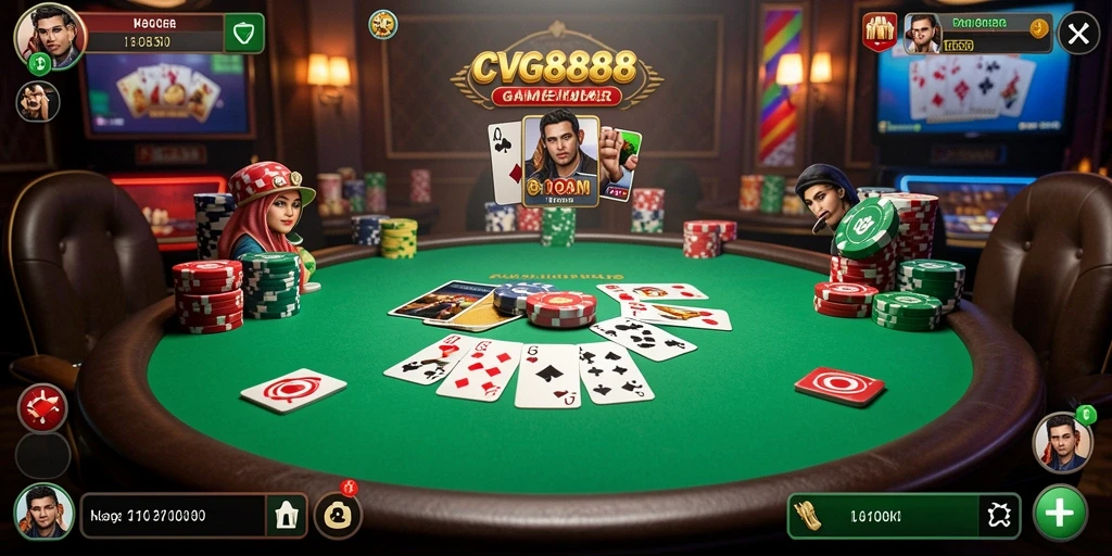 Tampilan gameplay seru di CVG8888 menunjukkan momen menegangkan saat bermain poker.