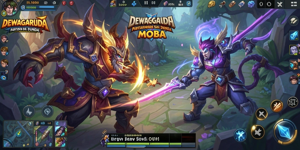 Tampilan gameplay seru di DEWAGARUDA dengan aksi tim yang dinamis.