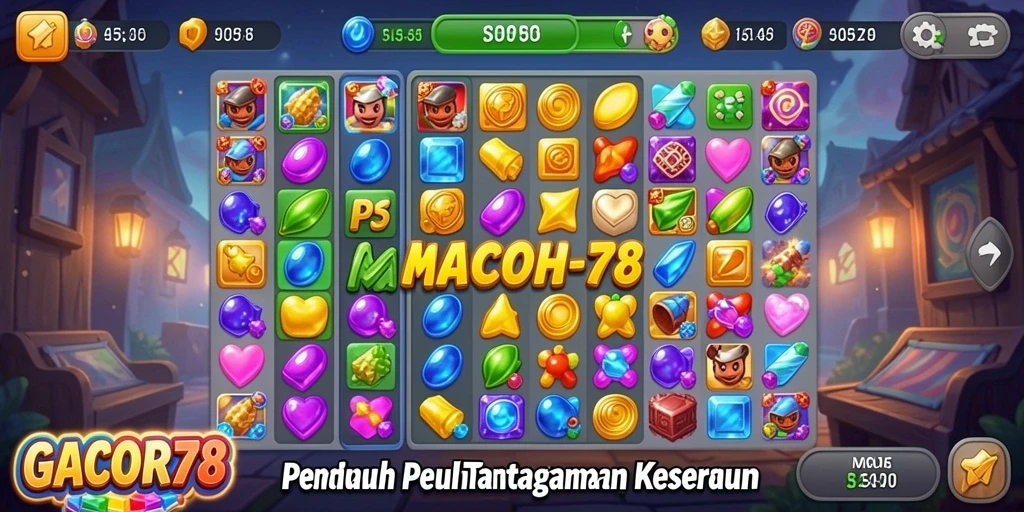 Tangkapan layar menunjukkan gameplay seru GACOR78 saat mencocokkan permata.