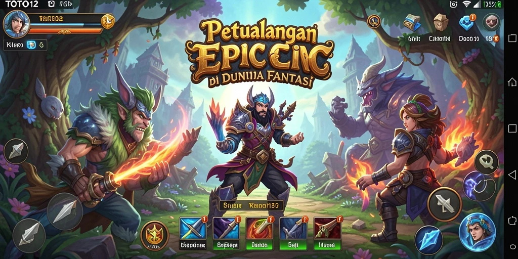Screenshot utama menunjukkan aksi seru dalam pertempuran RPG.